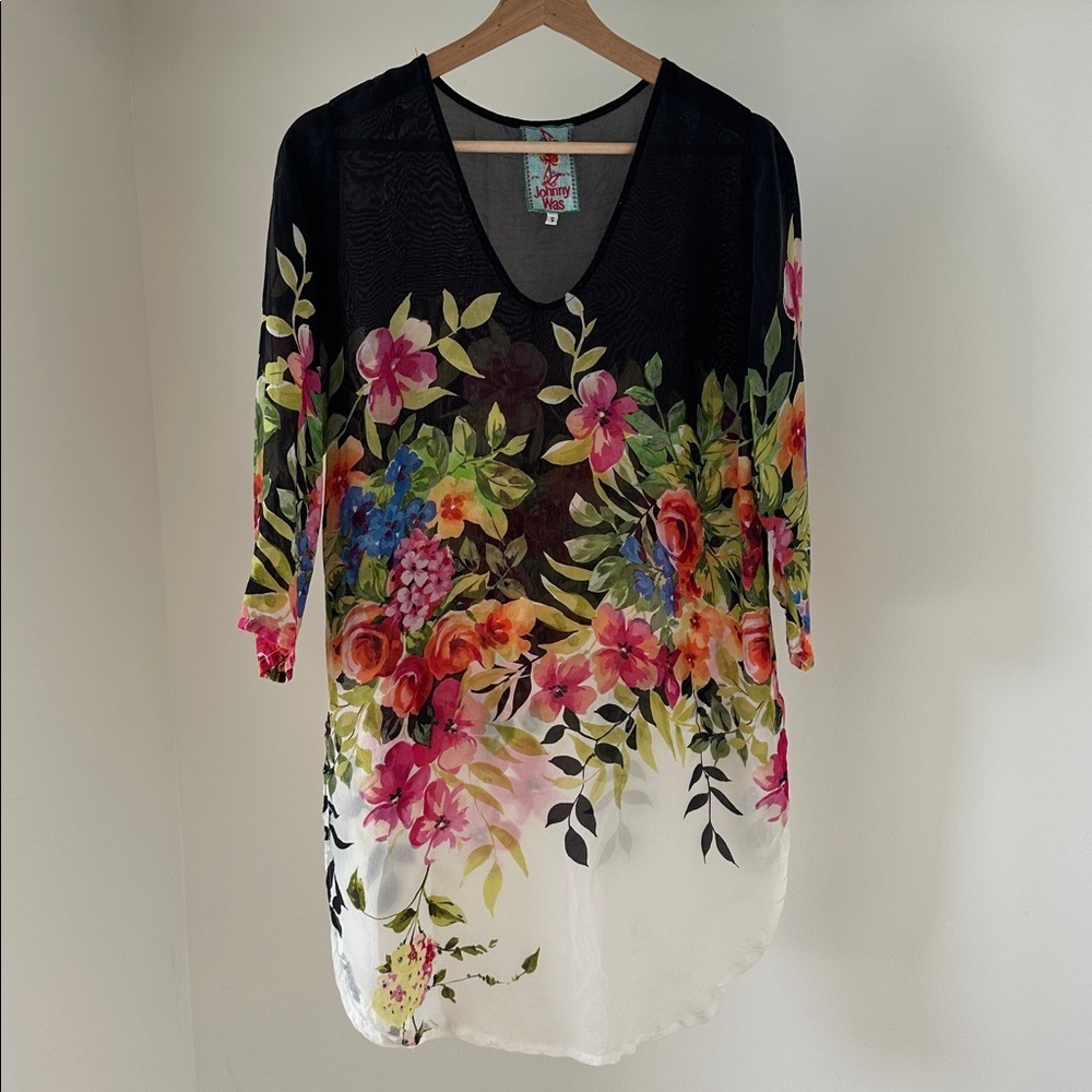 Johnny Was Cupra Floral‎ Sheer Blouse size small